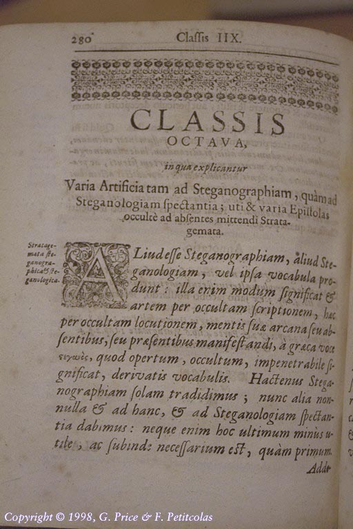 Classis octava in qua explicatur varia artificia ad Steganographiam, quam ad Steganologiam spectantia ; uti & varia Epistolas occulte ad absentes mittendi Stratagemata.