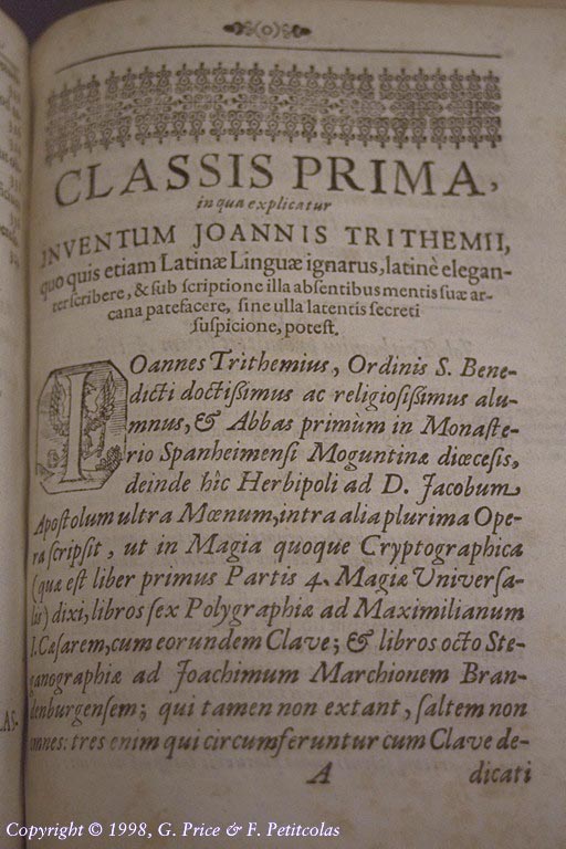 Classis prima, in qua explicatur inventum Joannis Trithemi, ...