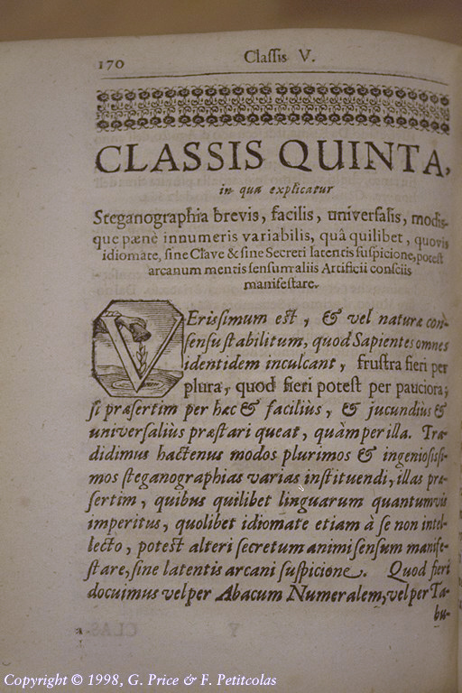 Classis quinta in qua explicatur steganographia brevis, facilis, universalis, modisque paene innumeris variabilis, ...