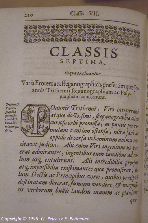 Classis septima in qua explicatur varia erotemata steganographica, praefertim quae Joannis Trithemii steganographiam ac Polygraphiam concernunt.